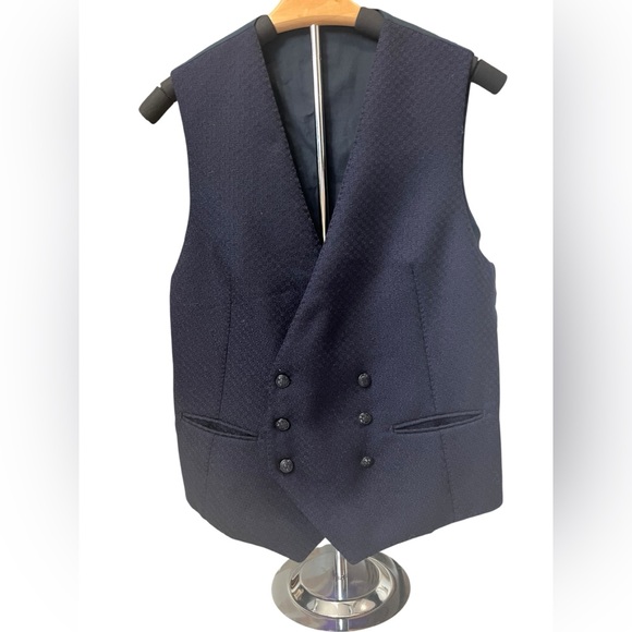 Tagliatore Double Breasted Wool Vest Navy Blue Size 48R Made in Italy - Picture 10 of 10